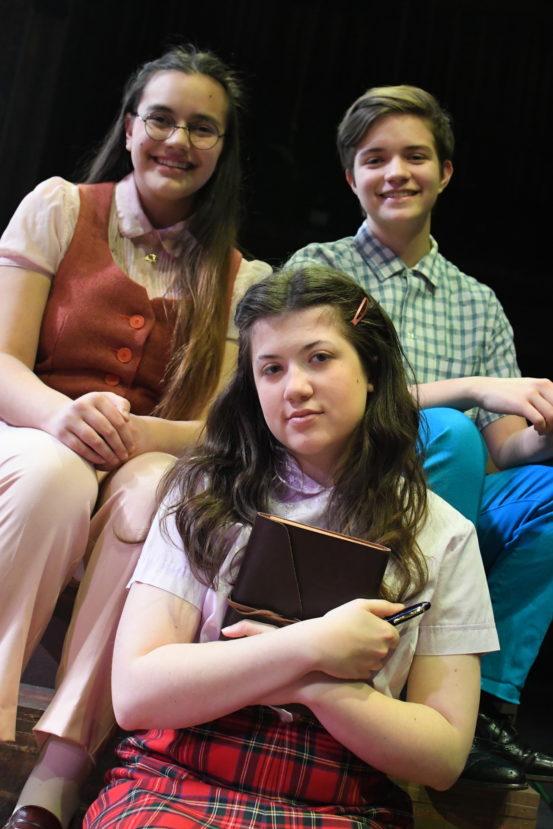 Belle Rangel as Margot Frank, Otto Fox as Peter van Daan and Sophie Williams as Anne Frank in THE DIARY OF ANNE FRANK at The Rose Theater