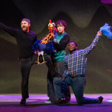 THE GREAT RACE at The Rose Theater, featuring Dennis Stessman, Malik Deshon Fortner, and Billy Rodgers as Rooster.
