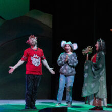 THE GREAT RACE at The Rose Theater, featuring Dennis Stessman as Pig, Roz Parr as Rat and Audrey Billings as Jade Emperor.